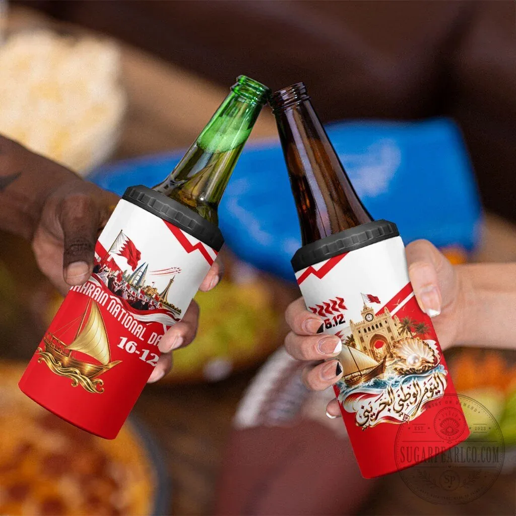 Bahrain National Day 16 December Flag Emblem Collage Can Cooler Tumbler 16 Bahrain National Day 16 December Flag Emblem Collage Can Cooler Tumbler