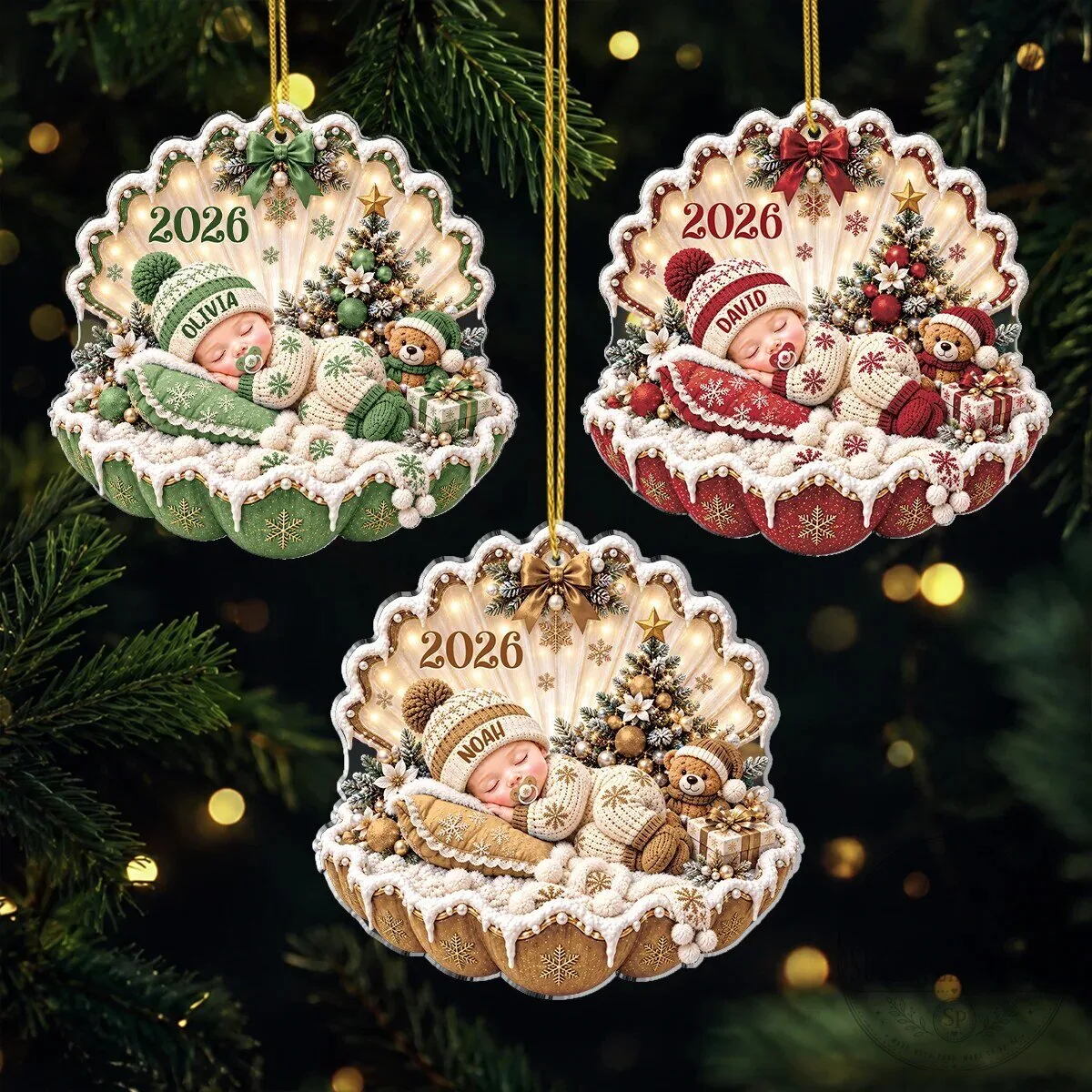 Personalized Baby's First Christmas Seashell Ornament with Name and Year