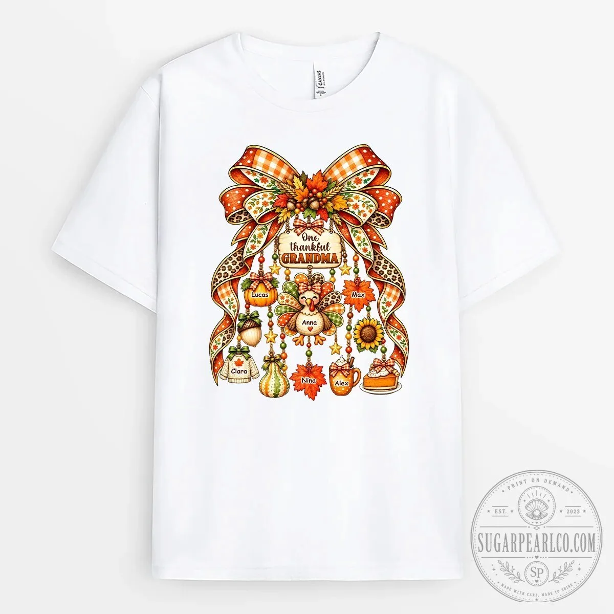 One Thankful Grandma Personalized Fall Thanksgiving T-Shirt