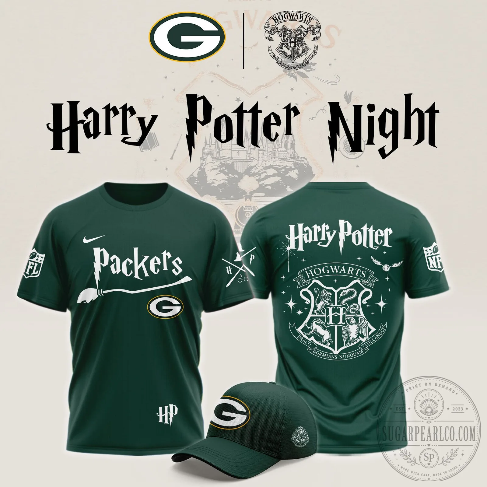 Green Bay Packers Harry Potter Night Hogwarts Crest Football T-Shirt