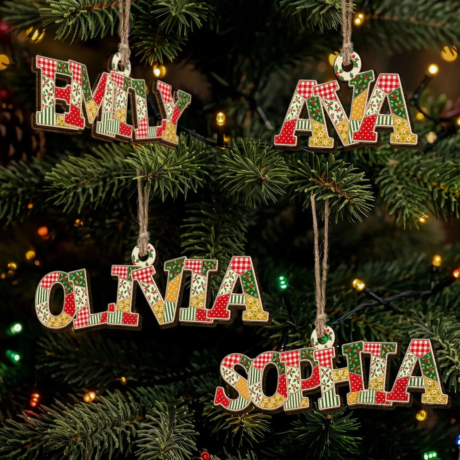 Personalized Patchwork Christmas Name Ornament Custom Wooden Holiday Decoration 7 Personalized Patchwork Christmas Name Ornament Custom Wooden Holiday Decoration