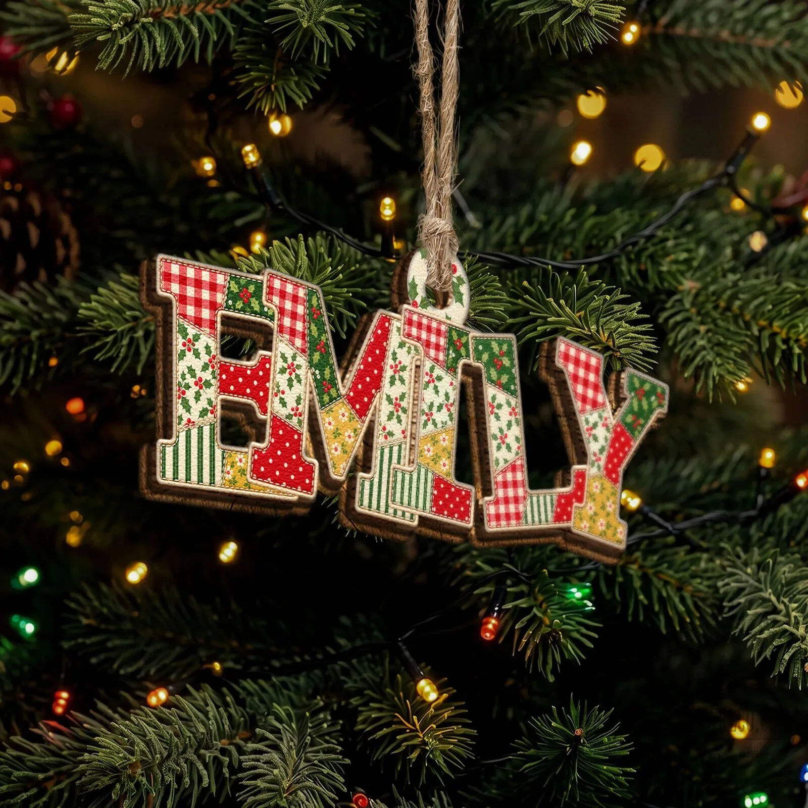 Personalized Patchwork Christmas Name Ornament Custom Wooden Holiday Decoration 11 Personalized Patchwork Christmas Name Ornament Custom Wooden Holiday Decoration