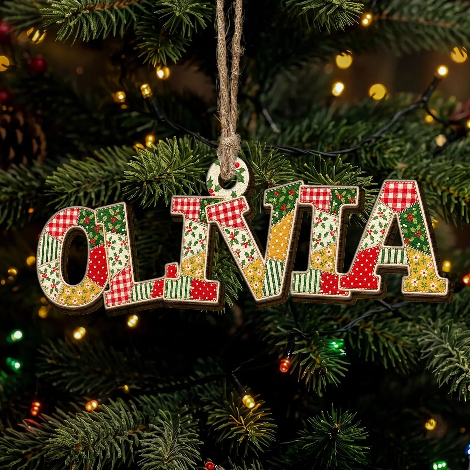 Personalized Patchwork Christmas Name Ornament Custom Wooden Holiday Decoration 13 Personalized Patchwork Christmas Name Ornament Custom Wooden Holiday Decoration