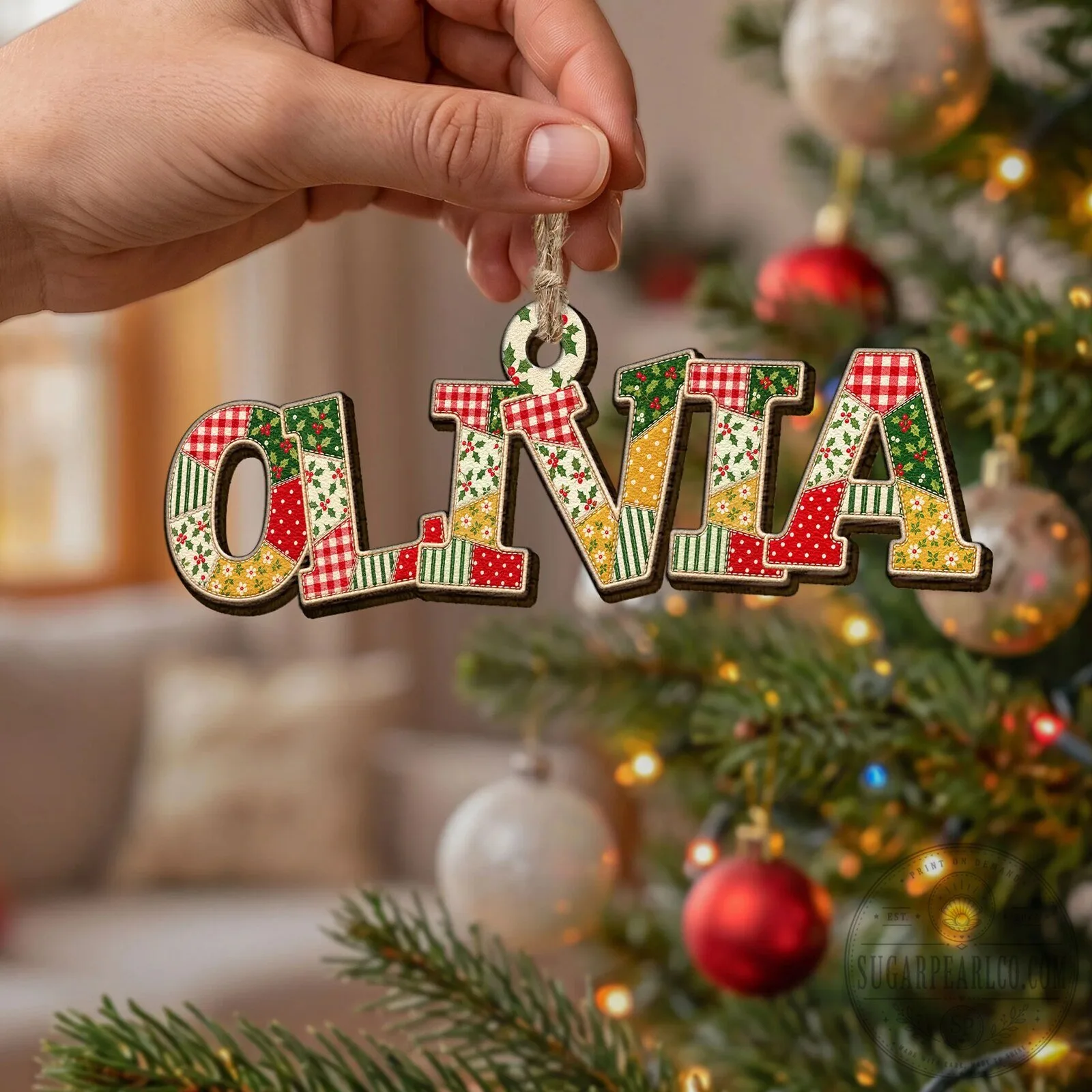 Personalized Patchwork Christmas Name Ornament Custom Wooden Holiday Decoration 14 Personalized Patchwork Christmas Name Ornament Custom Wooden Holiday Decoration