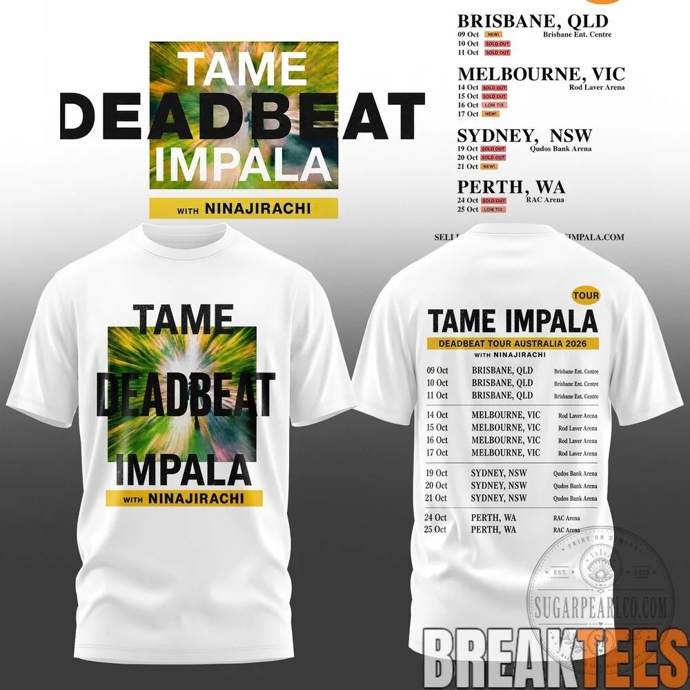 Tame Impala Deadbeat Tour Australia 2026 Concert Dates White T-Shirt