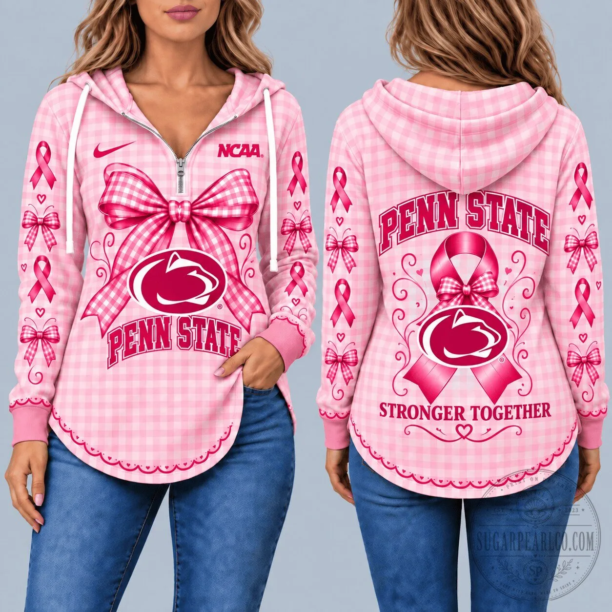Penn State Nittany Lions Breast Cancer Awareness Pink Gingham Pullover Hoodie