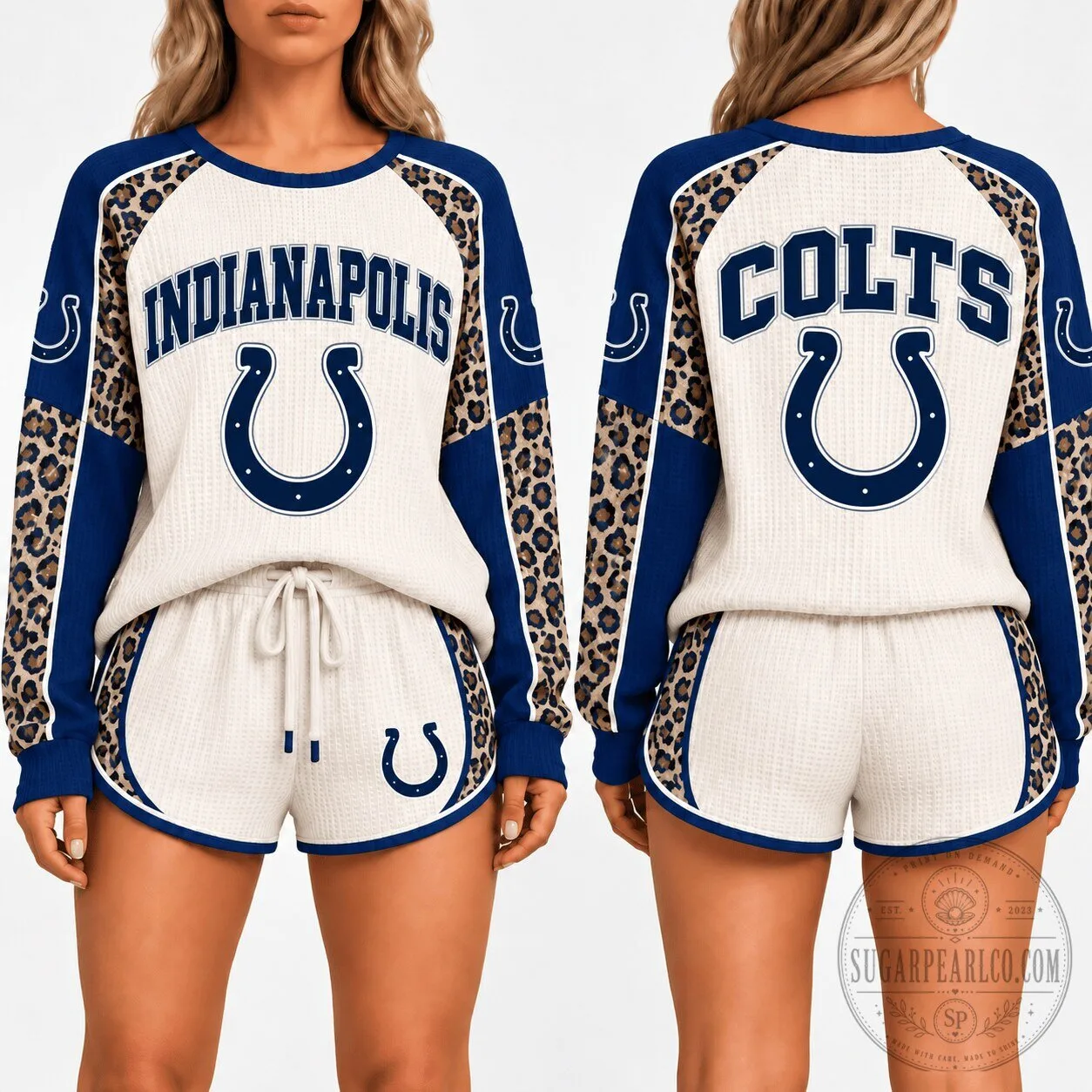 Indianapolis Colts Leopard Print Game Day Waffle Knit Lounge Set Pajamas 1 Indianapolis Colts Leopard Print Game Day Waffle Knit Lounge Set Pajamas