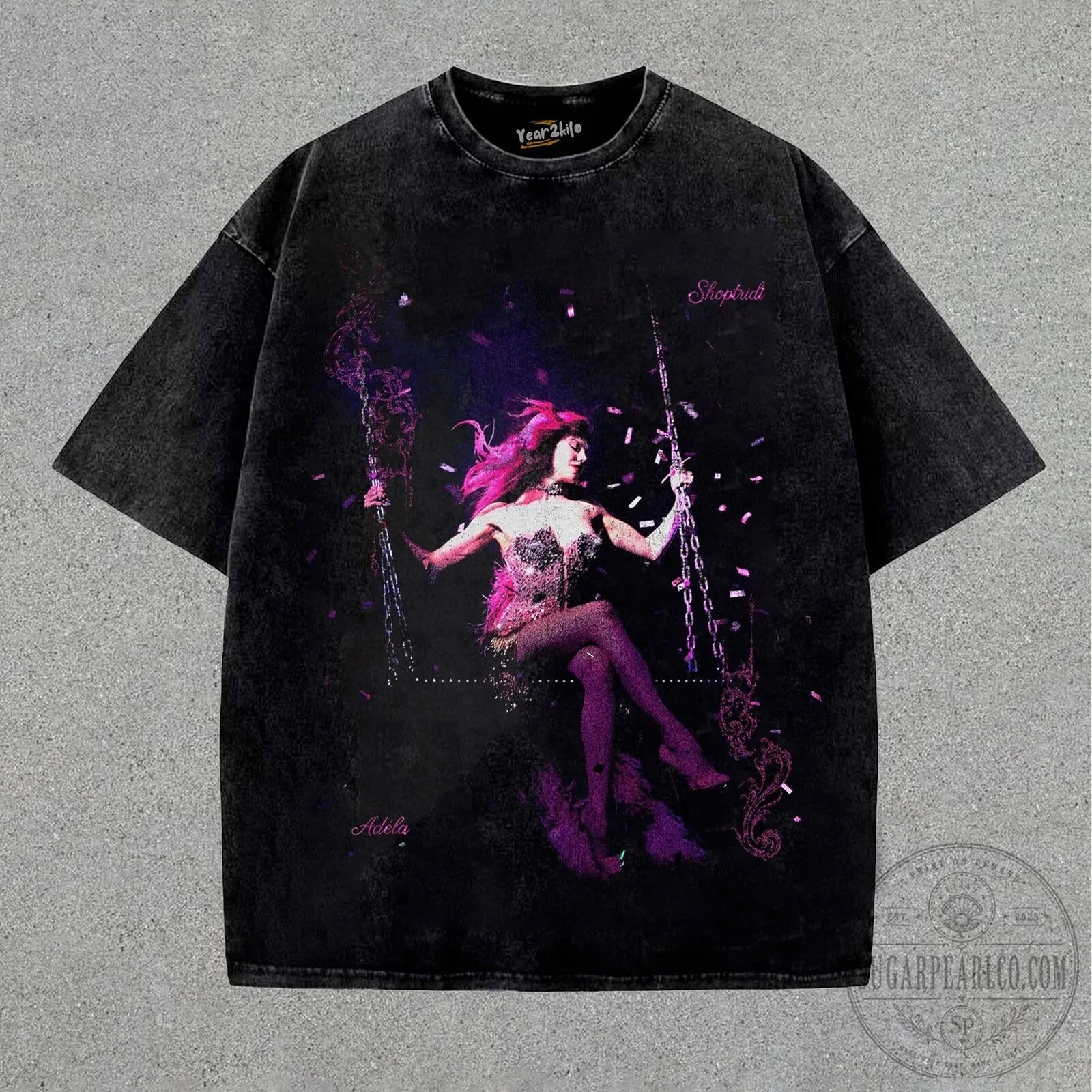 Adele Pop Star Singer on Swing Graphic Oversized Washed T-Shirt