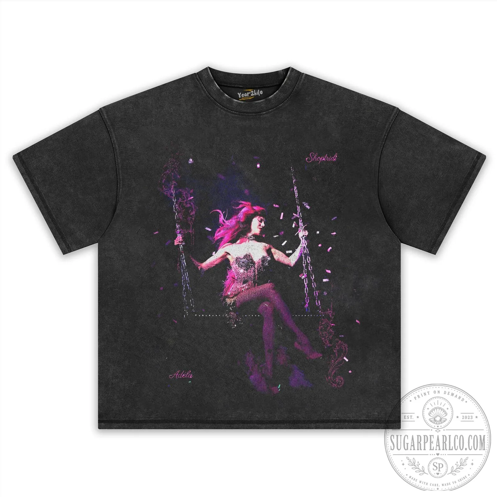 Adele Pop Star Singer on Swing Graphic Oversized Washed T-Shirt 14 Adele Pop Star Singer on Swing Graphic Oversized Washed T-Shirt