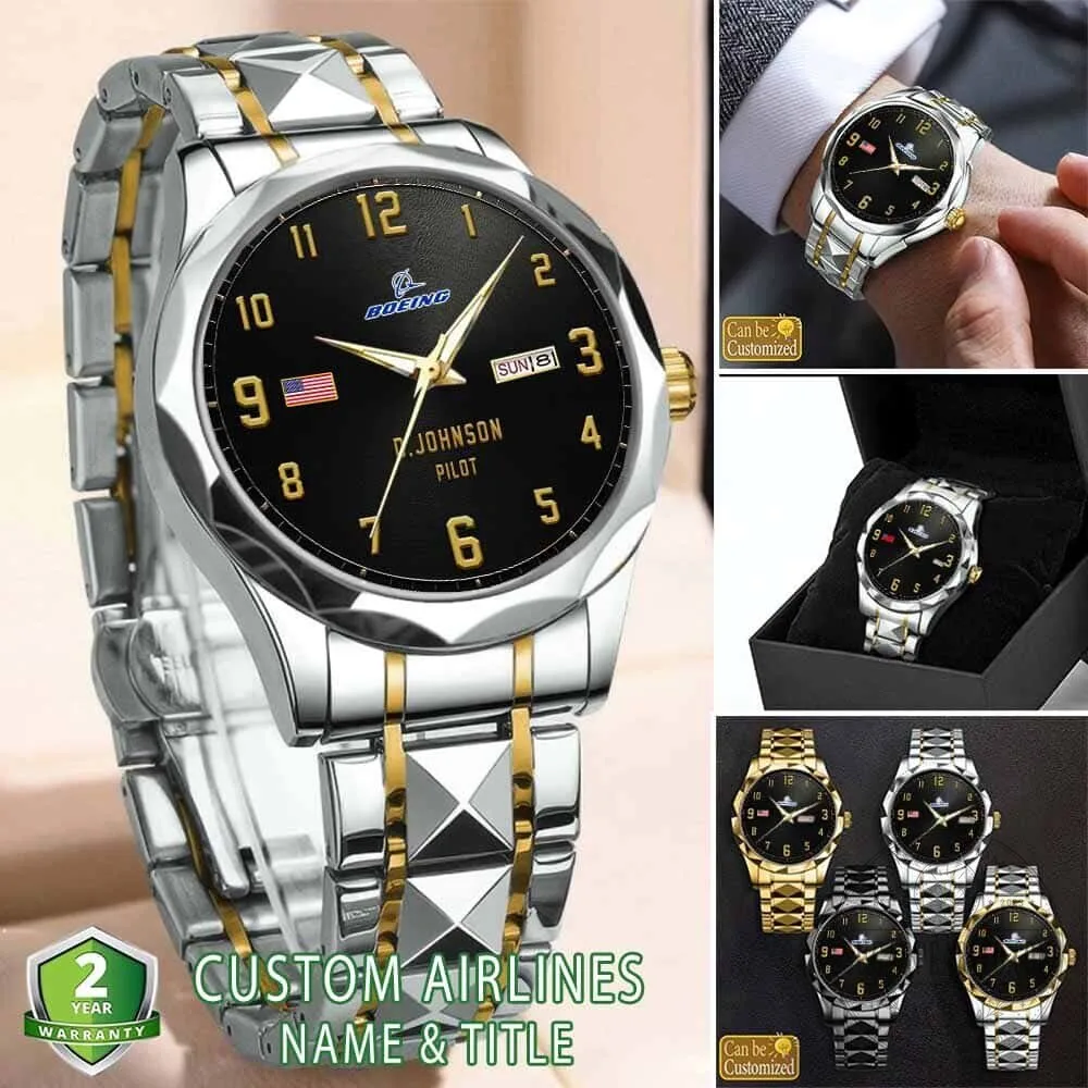 Boeing Pilot Custom Name Stainless Steel Quartz Watch with Gift Box 7 Boeing Pilot Custom Name Stainless Steel Quartz Watch with Gift Box