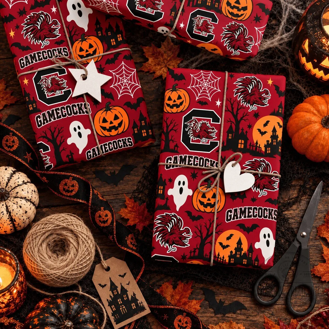 South Carolina Gamecocks Halloween Spooky Night Pattern Wrapping Paper