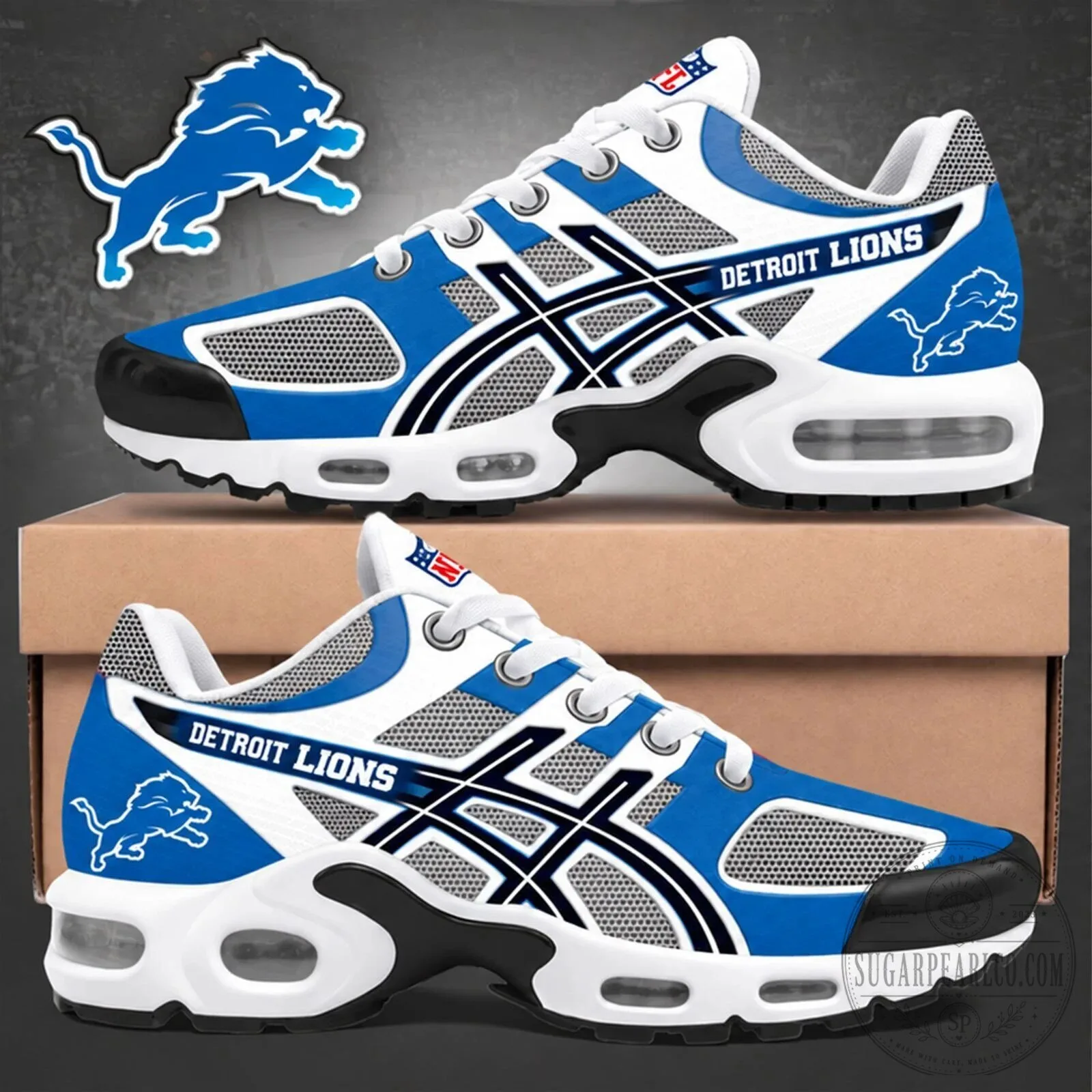 Detroit Lions NFL Team Logo Blue and White Athletic Sneakers Running Shoes 3 Detroit Lions NFL Team Logo Blue and White Athletic Sneakers Running Shoes