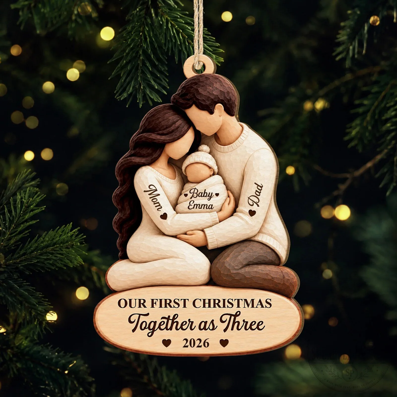 Our First Christmas Together as Three Personalized Family Ornament