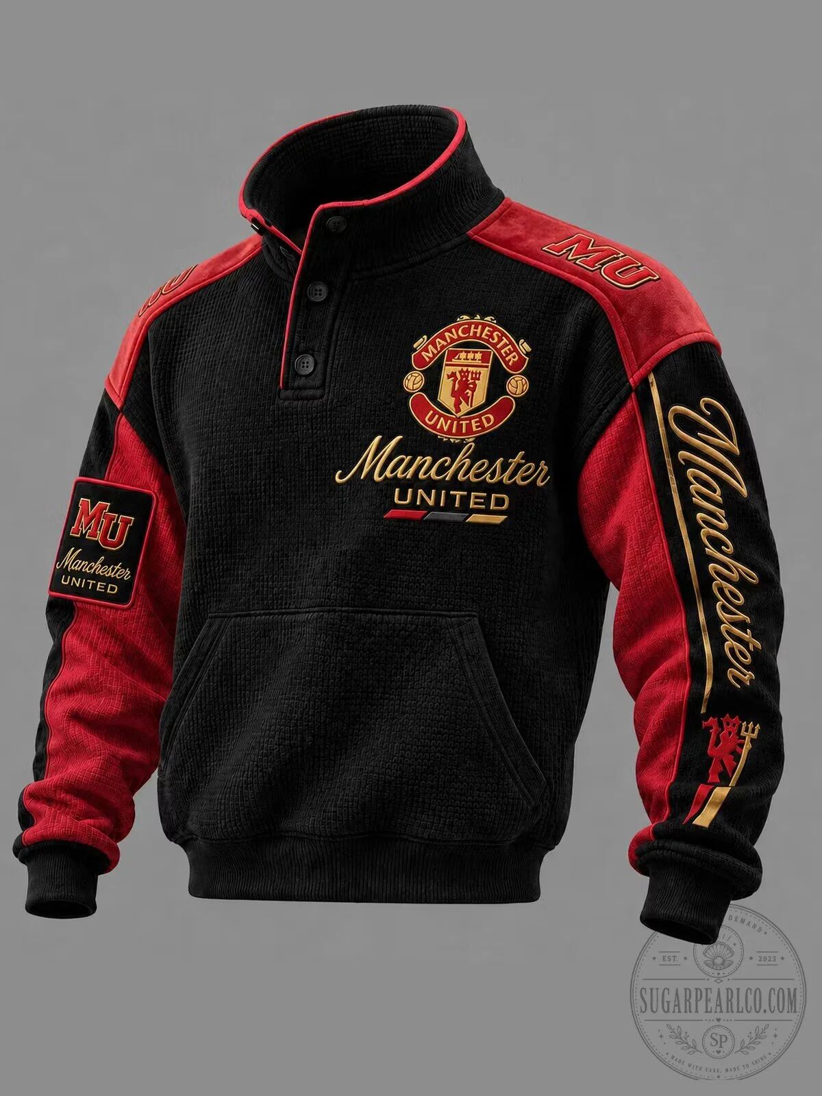 Manchester United Football Club Vintage Waffle-Knit Mock Neck Pullover Sweatshirt 5 Manchester United Football Club Vintage Waffle-Knit Mock Neck Pullover Sweatshirt