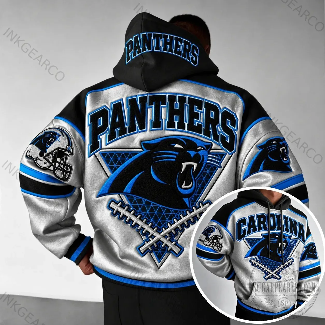 Carolina Panthers NFL Football Team Logo Silver and Black Hoodie