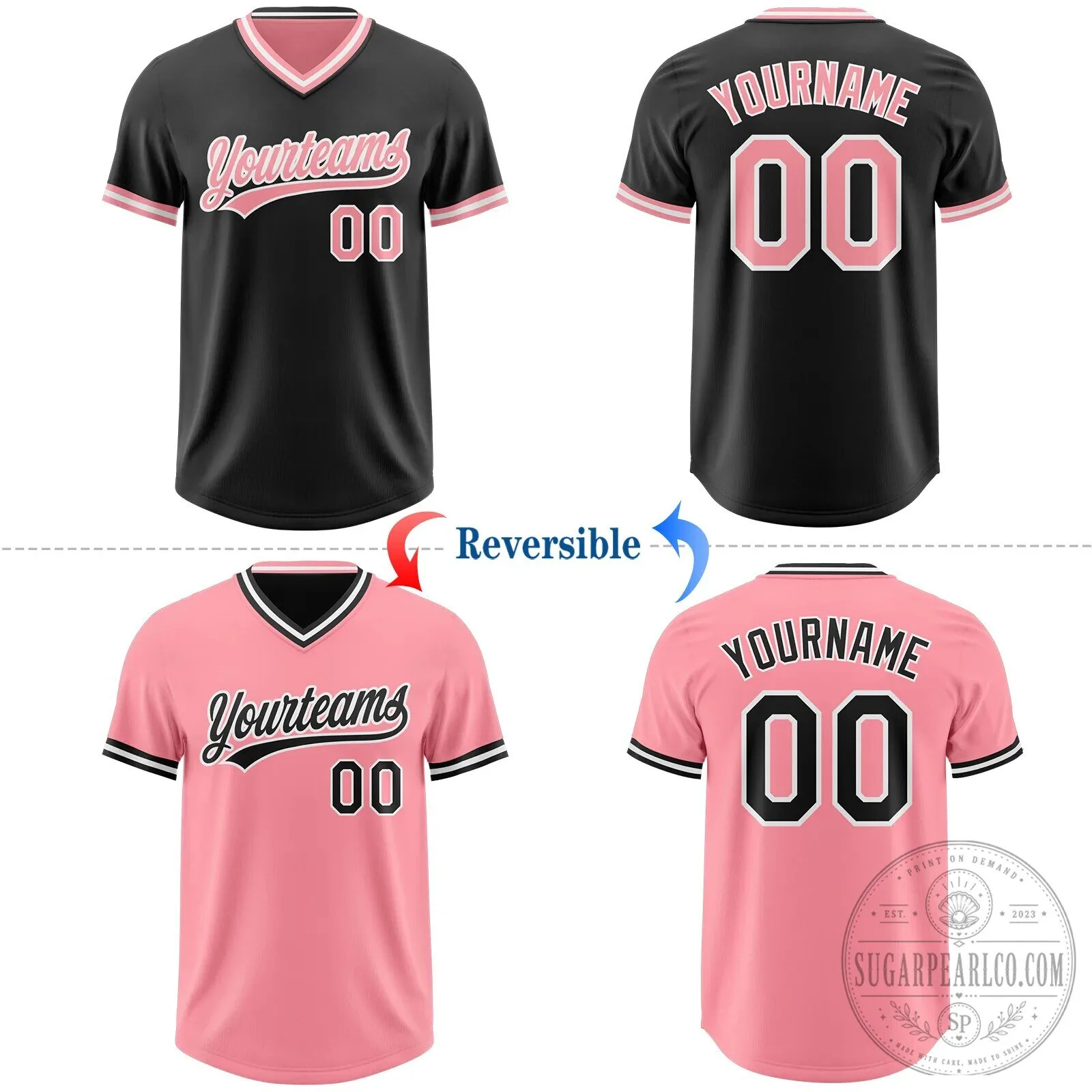 Custom Black Pink White Reversible Pullover Baseball Jersey Shirt 12 Custom Black Pink White Reversible Pullover Baseball Jersey Shirt