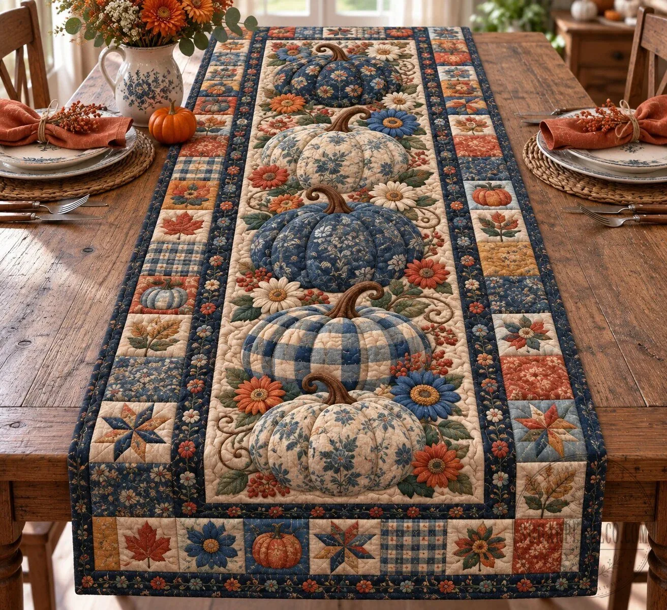 Autumn Pumpkin Patch Quilted Table Runner