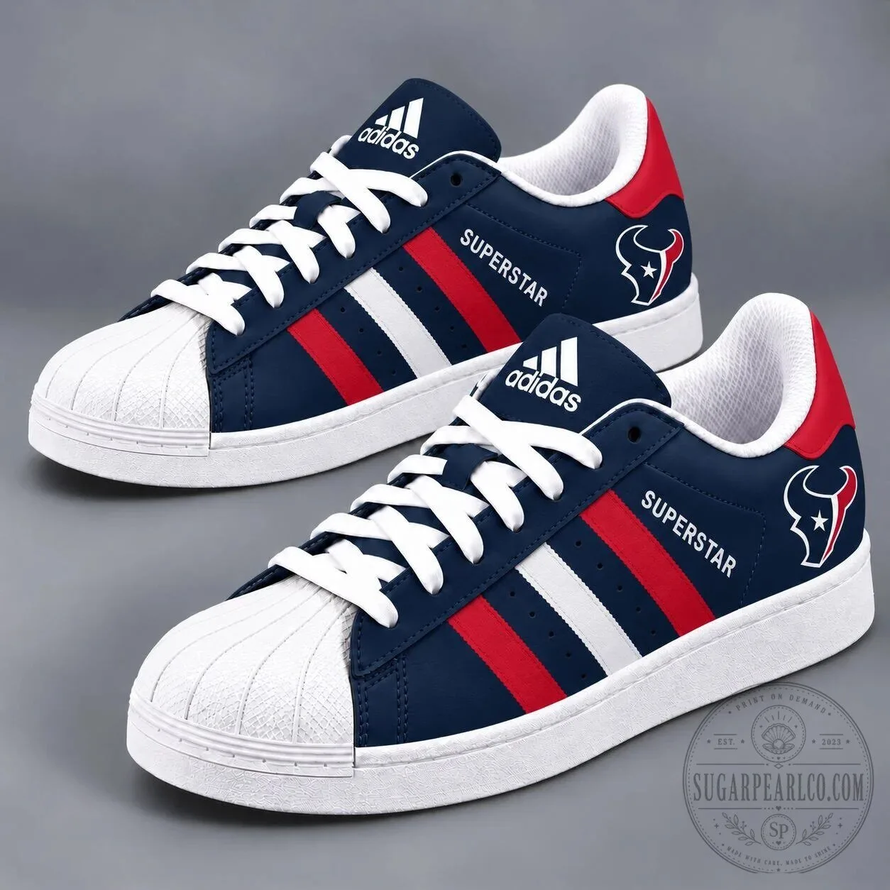 Houston Texans NFL Team Logo Navy Blue Red White Superstar Style Shoes