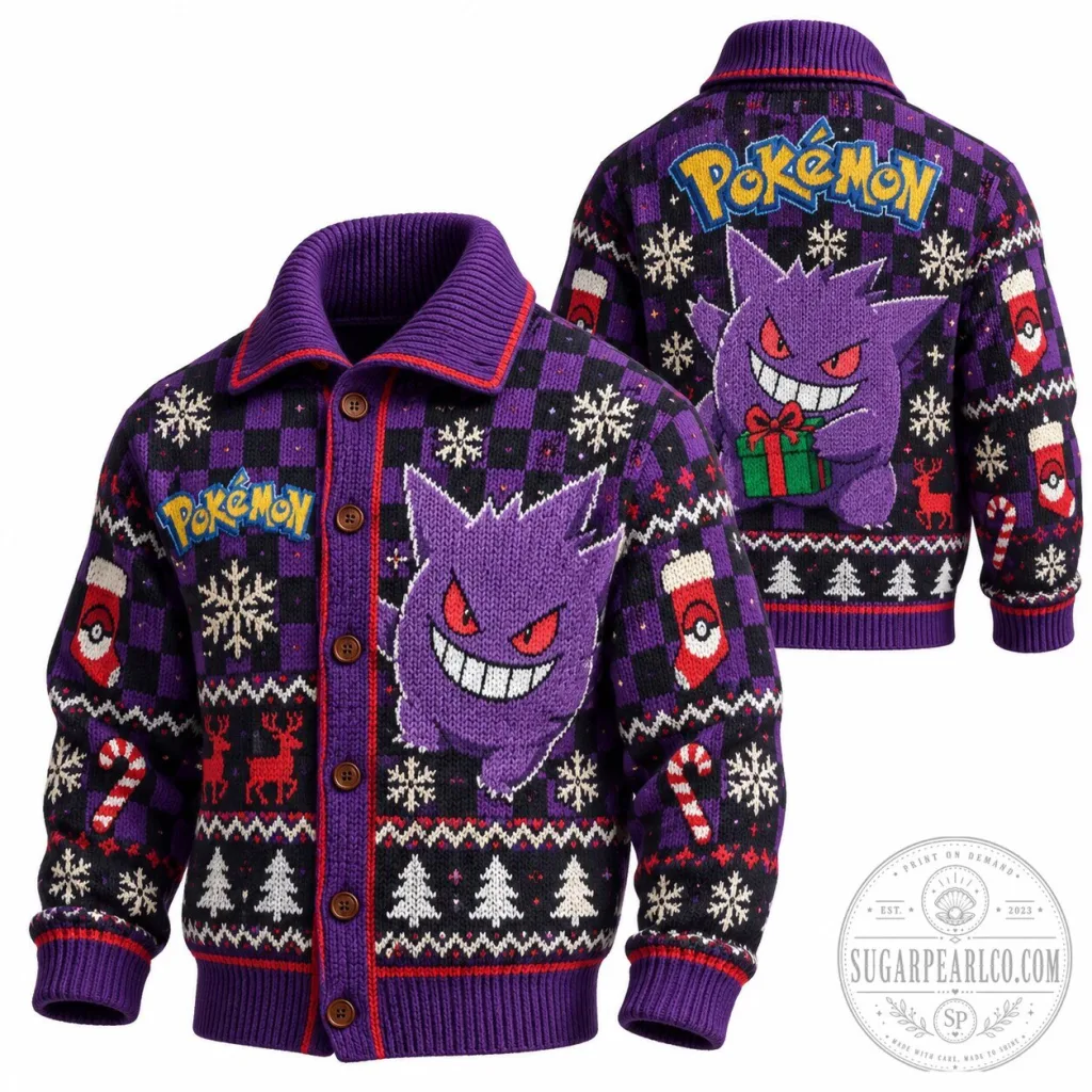 Pokemon Gengar Christmas Holiday Knitted Cardigan Sweater Pokemon Gengar Christmas Holiday Knitted Cardigan Sweater