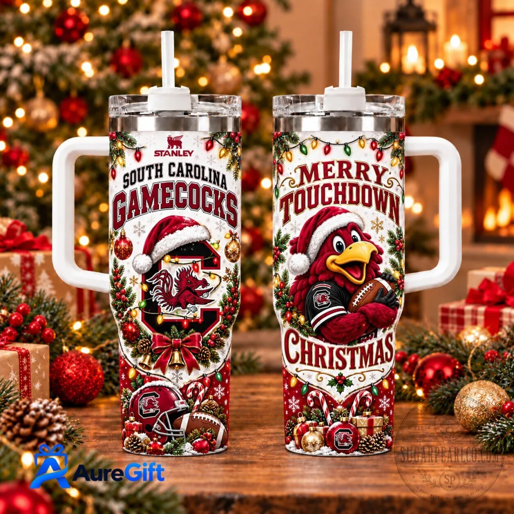 Gamecocks Holiday Tumbler with Handle - Merry Touchdown Christmas Gift from South Carolina Gamecocks Holiday Tumbler with Handle - Merry Touchdown Christmas Gift from South Carolina