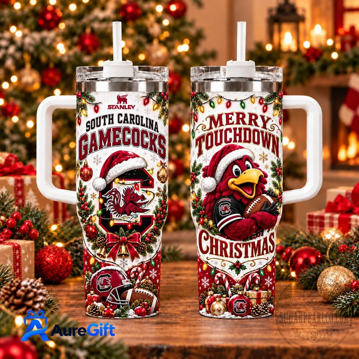 Gamecocks Holiday Tumbler with Handle - Merry Touchdown Christmas Gift from South Carolina 1 Gamecocks Holiday Tumbler with Handle - Merry Touchdown Christmas Gift from South Carolina
