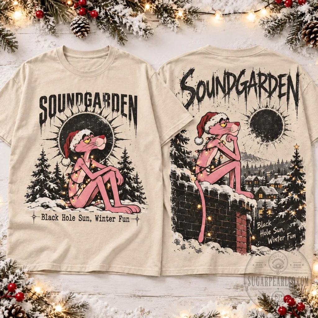 Soundgarden Black Hole Sun Pink Panther Christmas Winter Fun T-Shirt Soundgarden Black Hole Sun Pink Panther Christmas Winter Fun T-Shirt