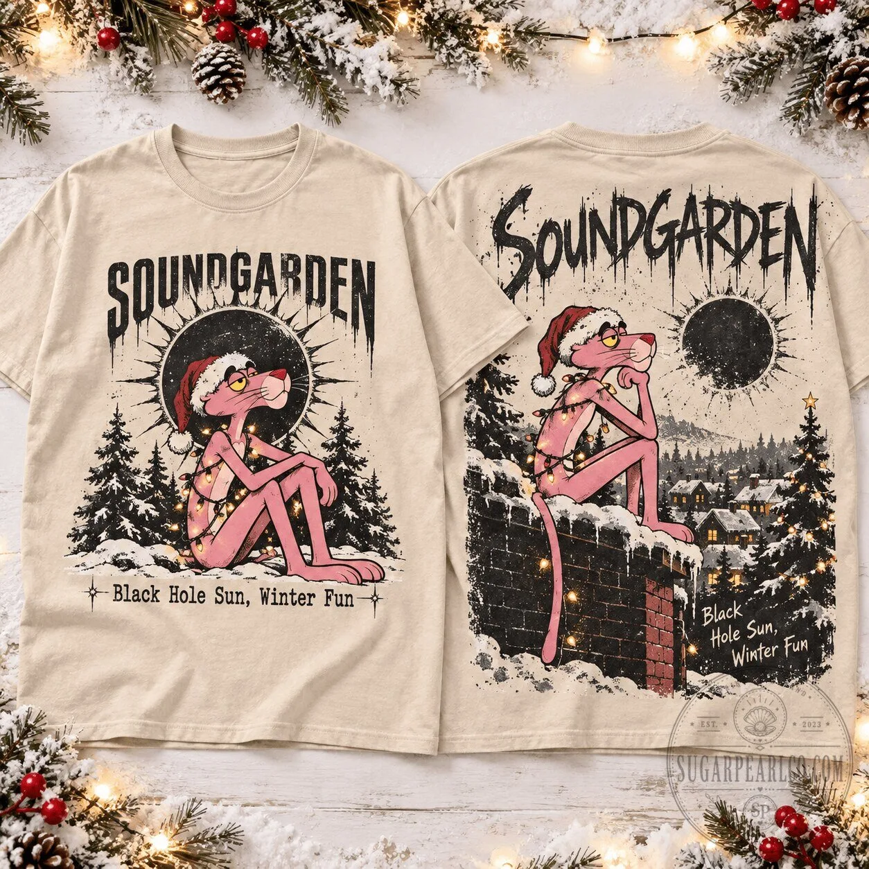 Soundgarden Black Hole Sun Pink Panther Christmas Winter Fun T-Shirt