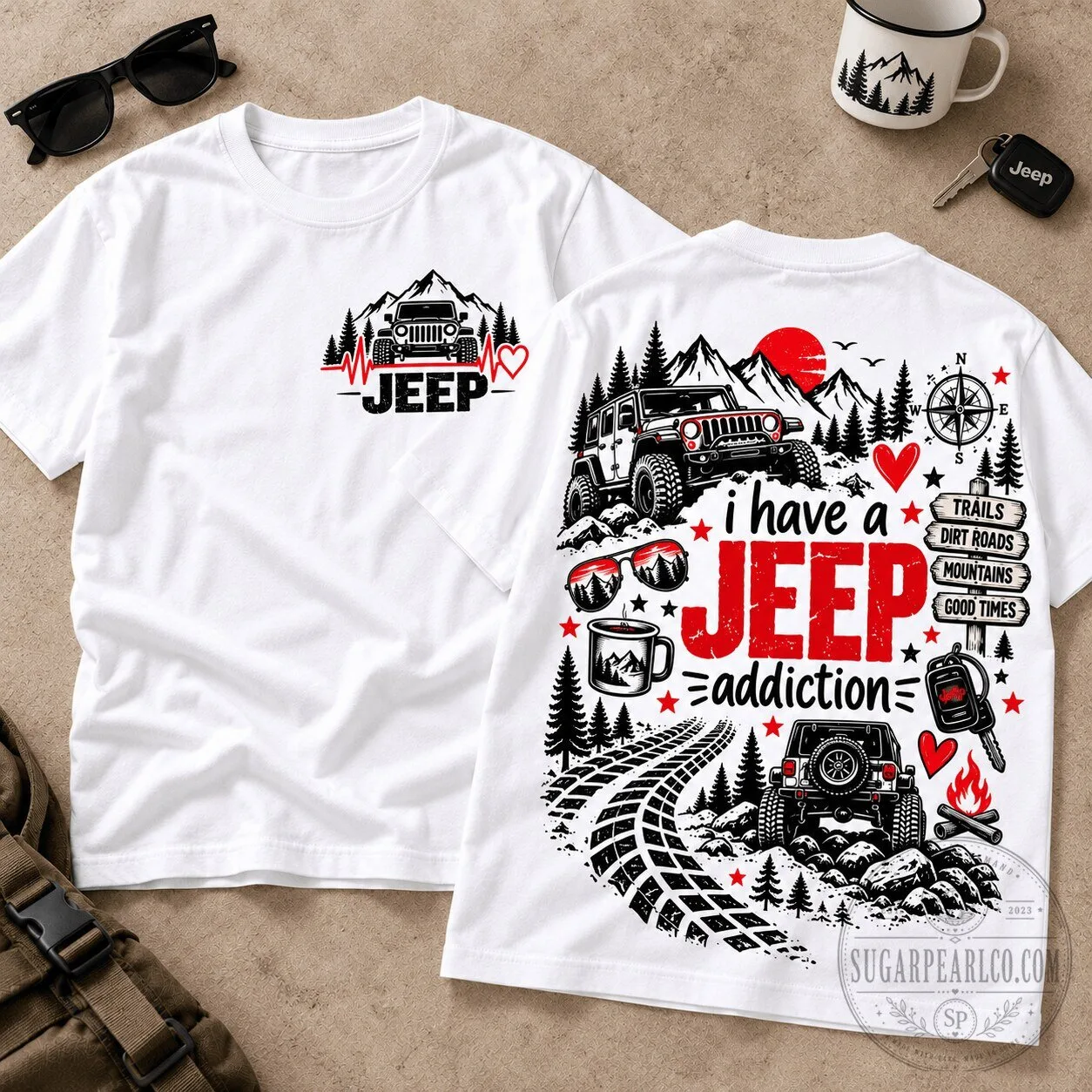 Jeep Offroad Adventure Collage Graphic Design T-Shirt for Men and Women