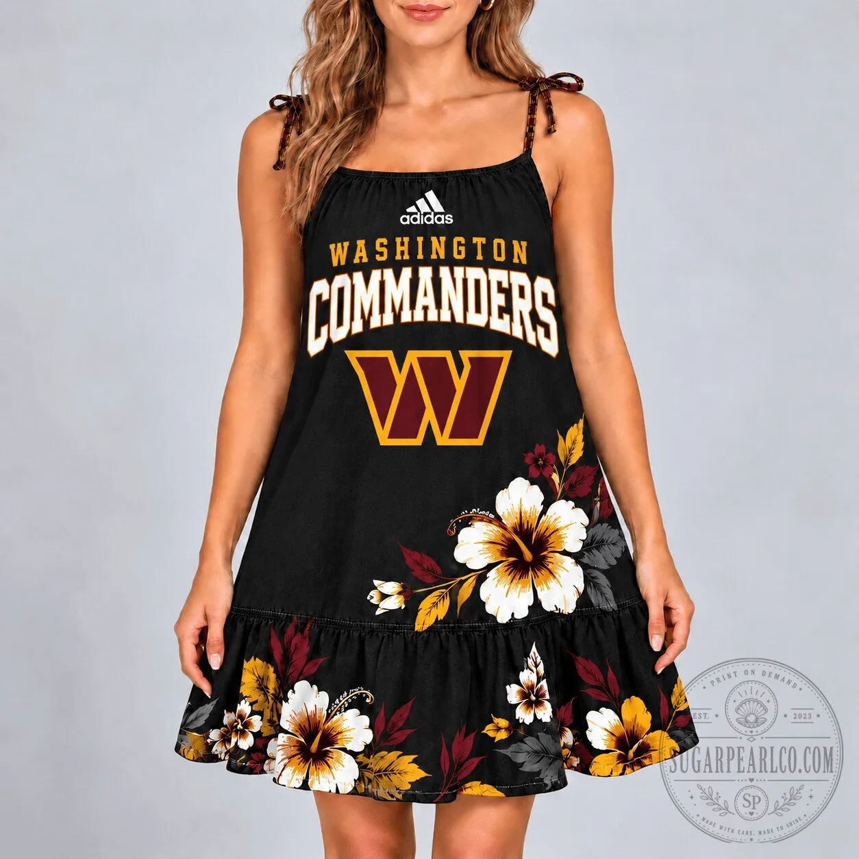 Washington Commanders Hibiscus Floral Ruffle Sundress