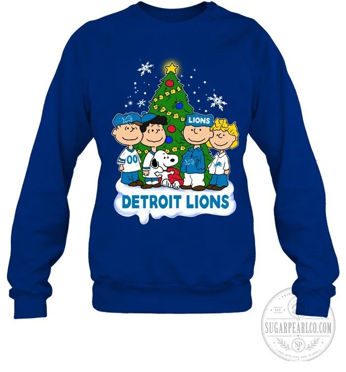 Detroit Lions Peanuts Snoopy Christmas Tree Holiday Crewneck Sweatshirt