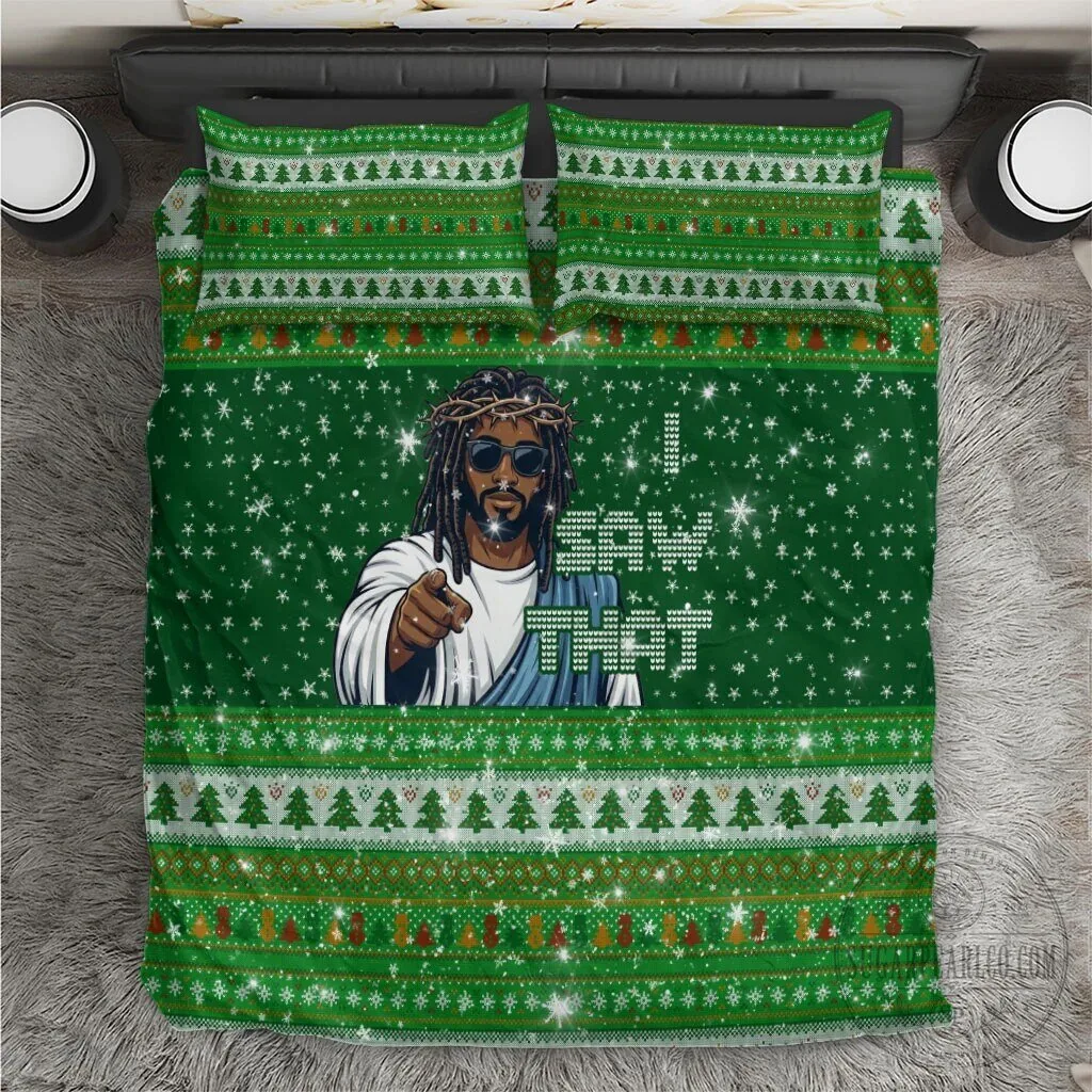 Black Jesus I Saw That Ugly Christmas Sweater Pattern Bedding Set