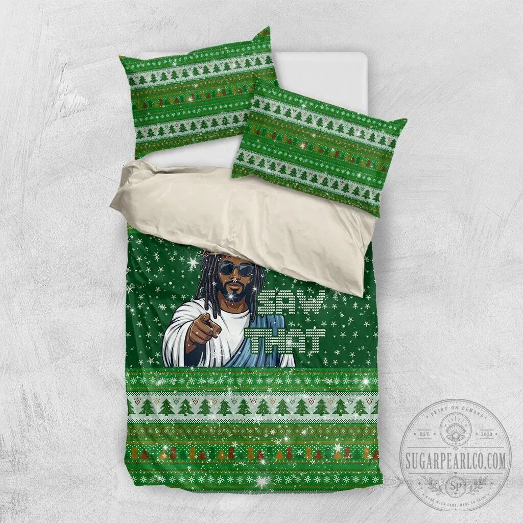 Black Jesus I Saw That Ugly Christmas Sweater Pattern Bedding Set 13 Black Jesus I Saw That Ugly Christmas Sweater Pattern Bedding Set
