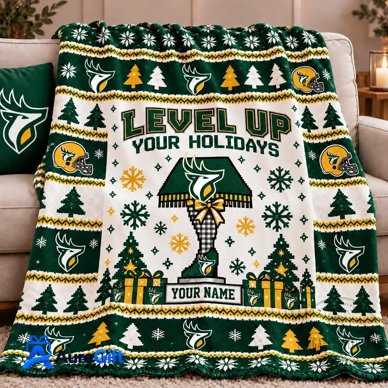 Edmonton Elks Football Team Personalized Christmas Holiday Fleece Blanket