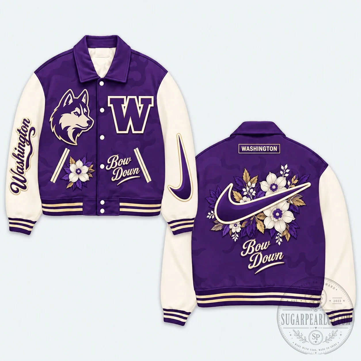 Washington Huskies NCAA Football Team Purple and Gold Varsity Jacket