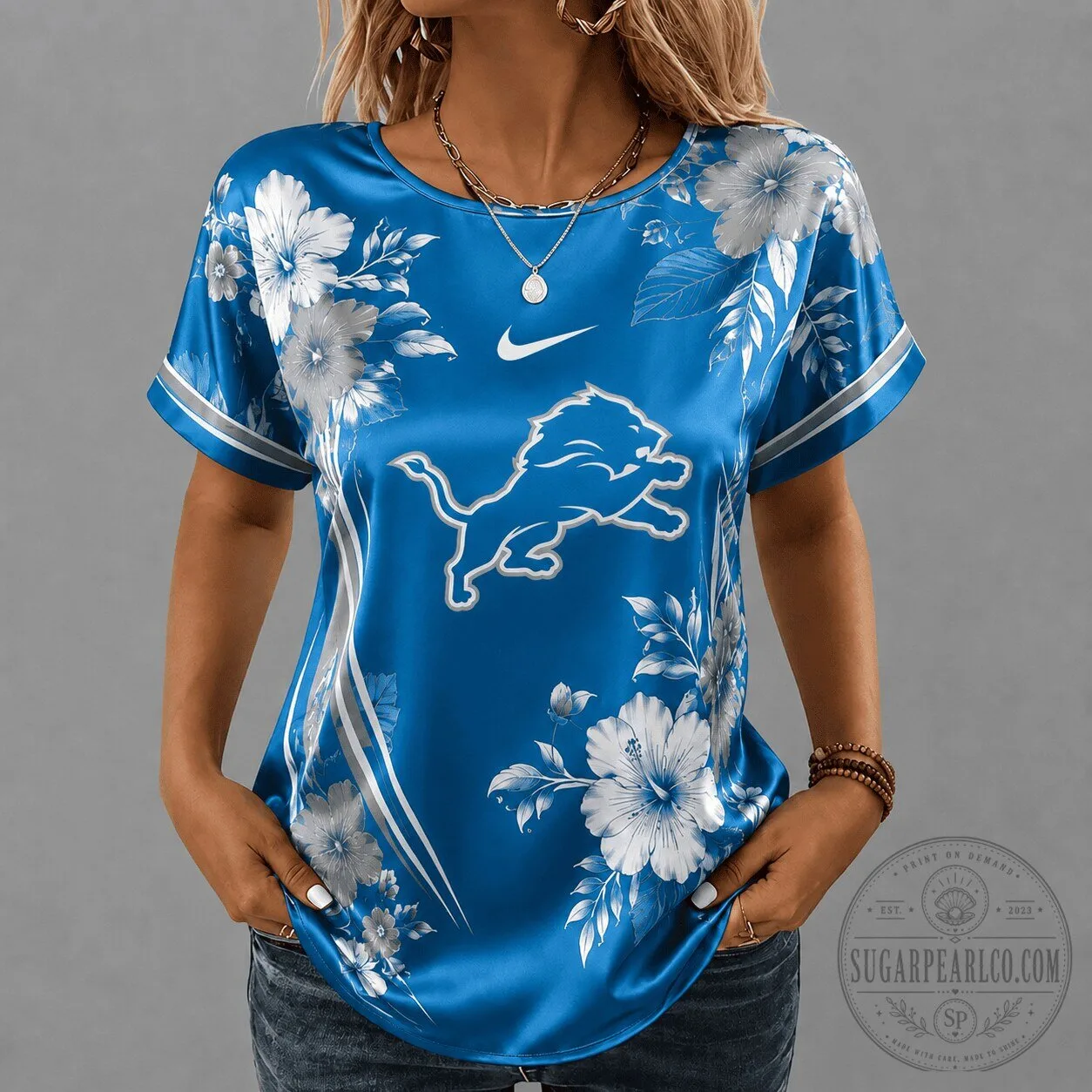 Detroit Lions Shirt, Floral Print National Football League Team T-Shirt for Women 3 Detroit Lions Shirt, Floral Print National Football League Team T-Shirt for Women