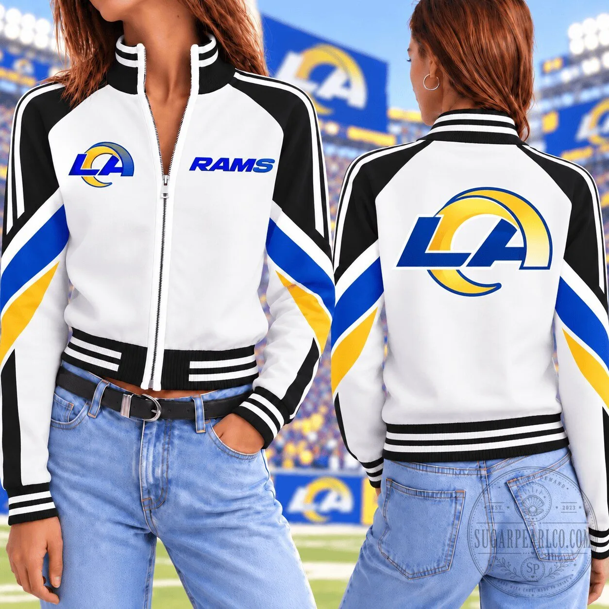 Los Angeles Rams NFL Football Vintage Colorblock Mockneck Full-Zip Jacket