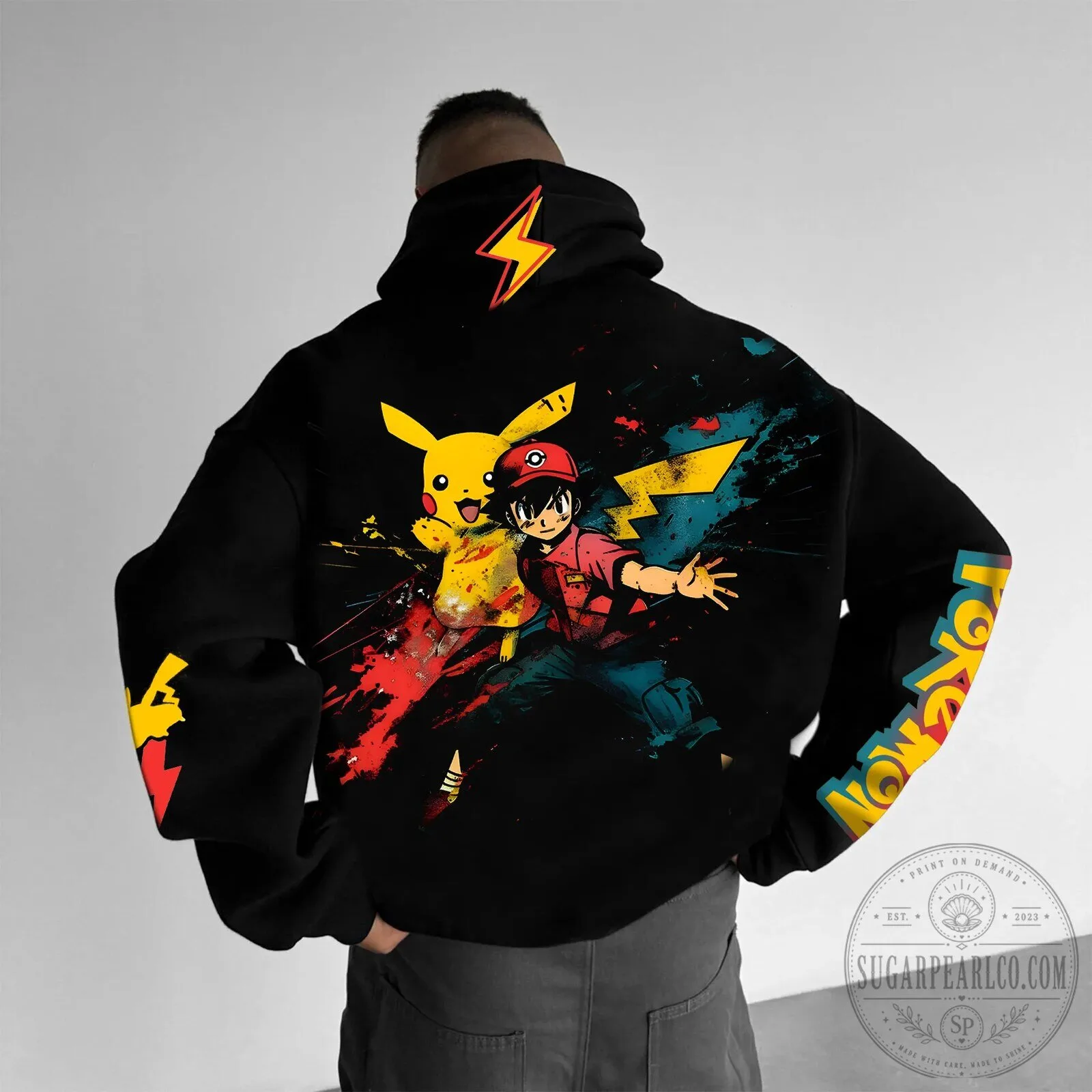 Pokemon Pikachu Ash Ketchum Anime Graphic Streetwear Oversized Hoodie