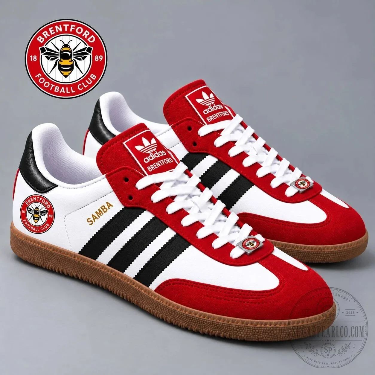 Brentford Football Club Red White Black Samba Style Casual Shoes